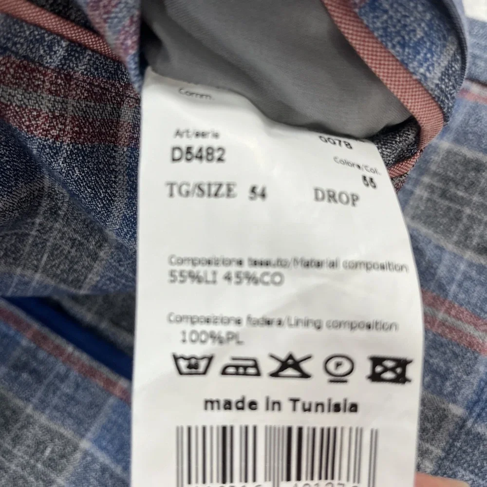 Spada Roma Blazer Mens IT54R US 44R Blue Linen Blend Sport Jacket Plaid